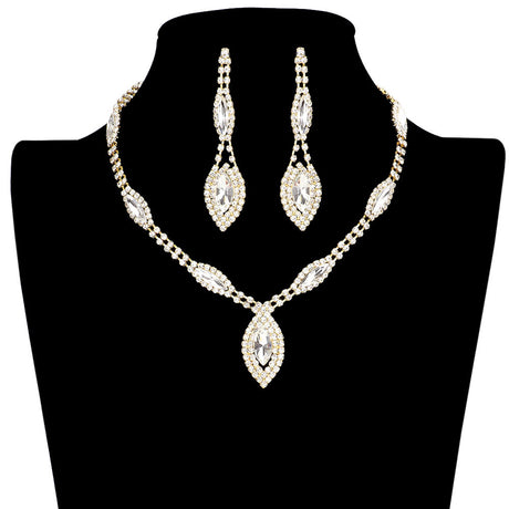 Marquise Stone Accented Rhinestone Necklace Earring Set by Madeline Love