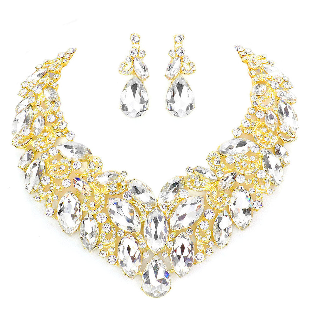 Marquise Stone Cluster Accented Evening Necklace by Madeline Love