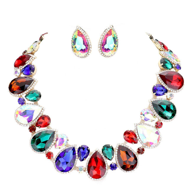 Crystal Rhinestone Trim Teardrop Collar Evening Necklace by Madeline Love