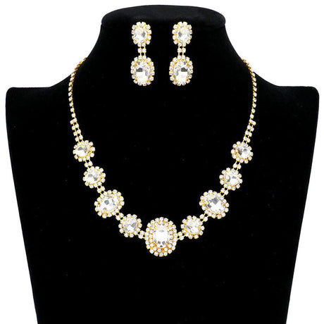 Oval Stone Accented Rhinestone Trimmed Necklace by Madeline Love