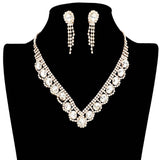 Oval Stone Accented V Shaped Rhinestone Necklace Earring Set by Madeline Love