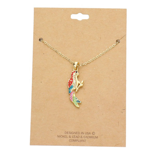 Rhinestone Embellished Parrot Pendant Charm Necklace by Madeline Love