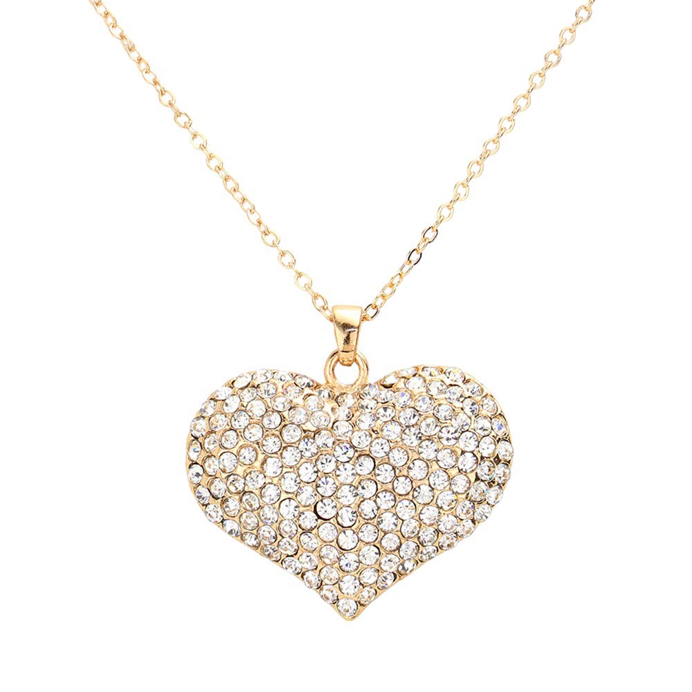 Pave Crystal Rhinestone Heart Pendant Necklace by Madeline Love