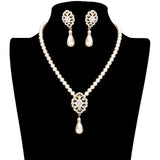 Pearl Accented Rhinestone Embellished Metal Link Necklace by Madeline Love