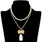 Pearl Chain Rhinestone Pave Ribbon Dangle Pendant Necklace by Madeline Love