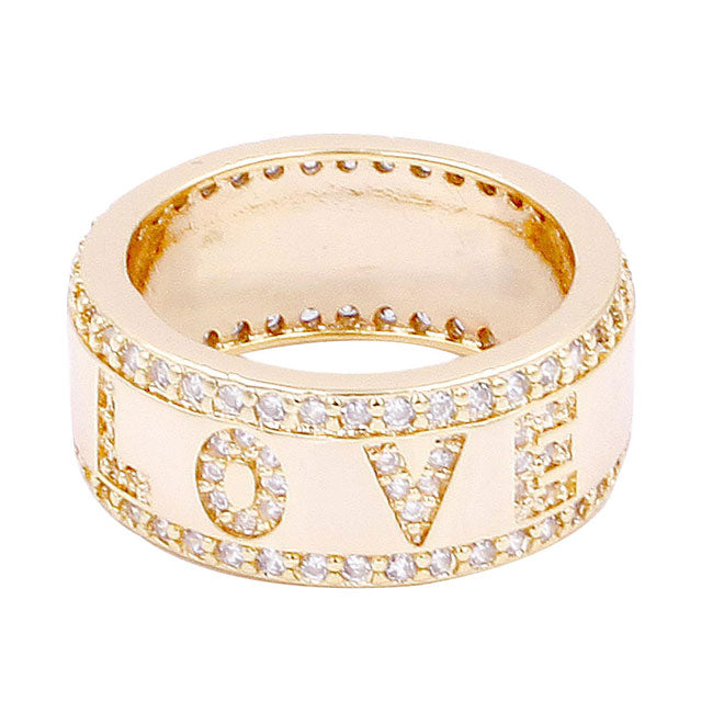 Gold Plated CZ Embellished Love Message Ring by Madeline Love