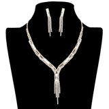 Rectangle Stone Accented Rhinestone Fringe Tip Jewelry Set by Madeline Love