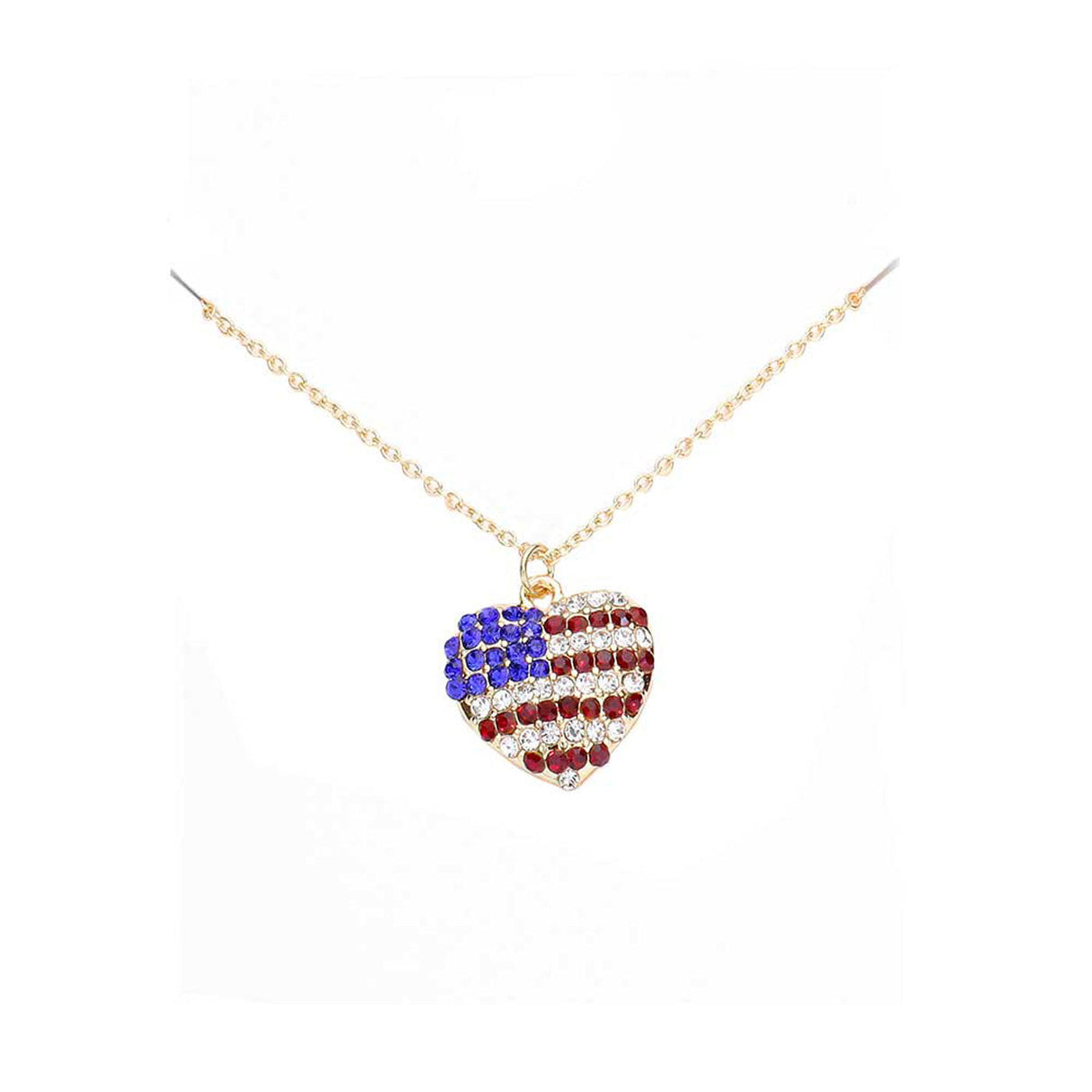 Rhinestone Embellished American USA Flag Pendant Necklace by Madeline Love