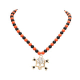 Rhinestone Embellished Skull Pendant Beaded Necklace by Madeline Love