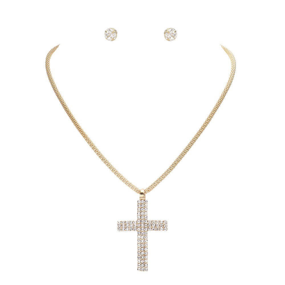 Rhinestone Paved Cross Pendant Jewelry Set by Madeline Love