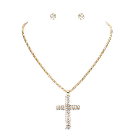 Rhinestone Paved Cross Pendant Jewelry Set by Madeline Love