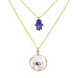 Evil Eye Pendant Rhinestone Hamsa Hands Layered Necklace by Madeline Love