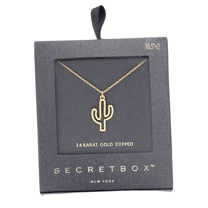 Secret Box 14K Gold Dipped Cactus Pendant Necklace by Madeline Love