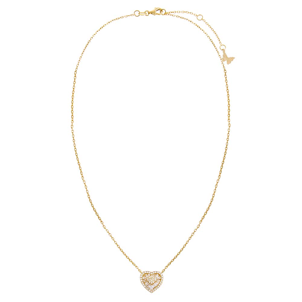 Pave X Baguette Heart Pendant Necklace by By Adina Eden