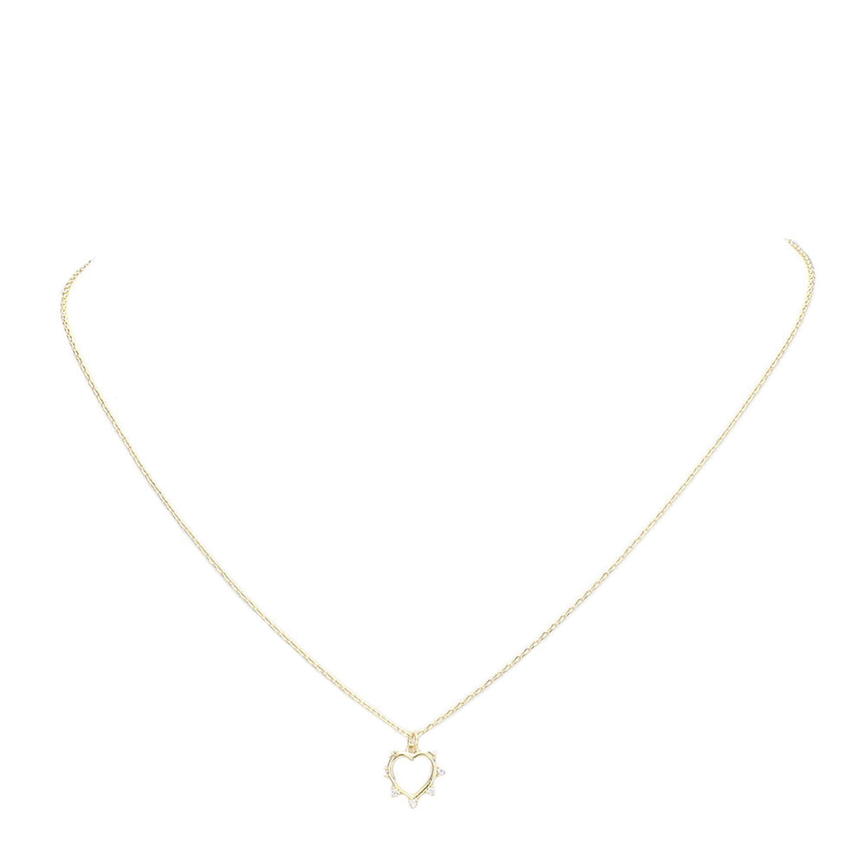 Stone Trim Brass Metal Open Heart Pendant Necklace by Madeline Love