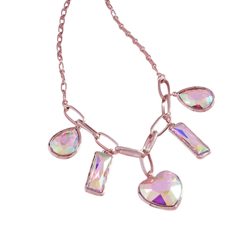 Teardrop Rectangle Heart Stone Station Necklace by Madeline Love