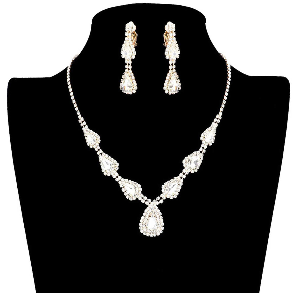 Teardrop Stone Accented Rhinestone Pave Necklace by Madeline Love