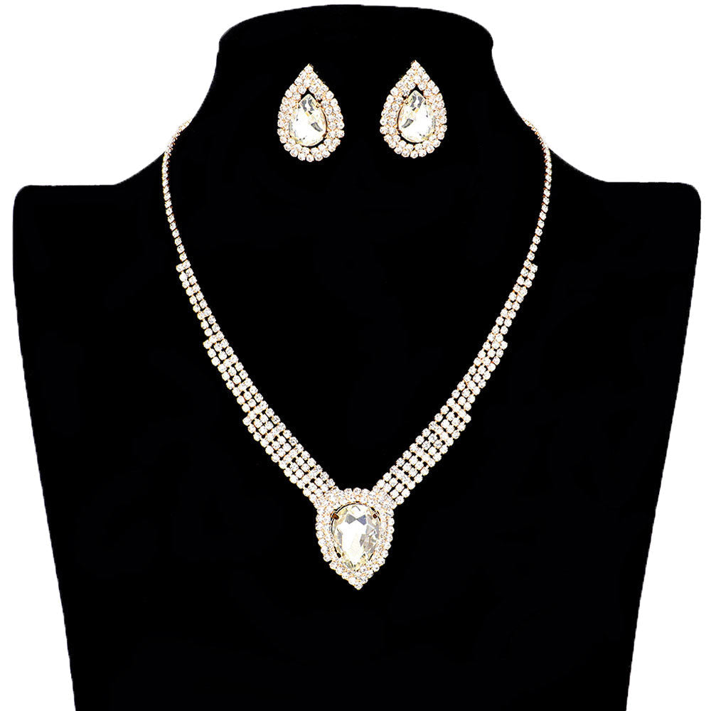 Crystal Teardrop Drop Rhinestone Necklace Earring Set by Madeline Love