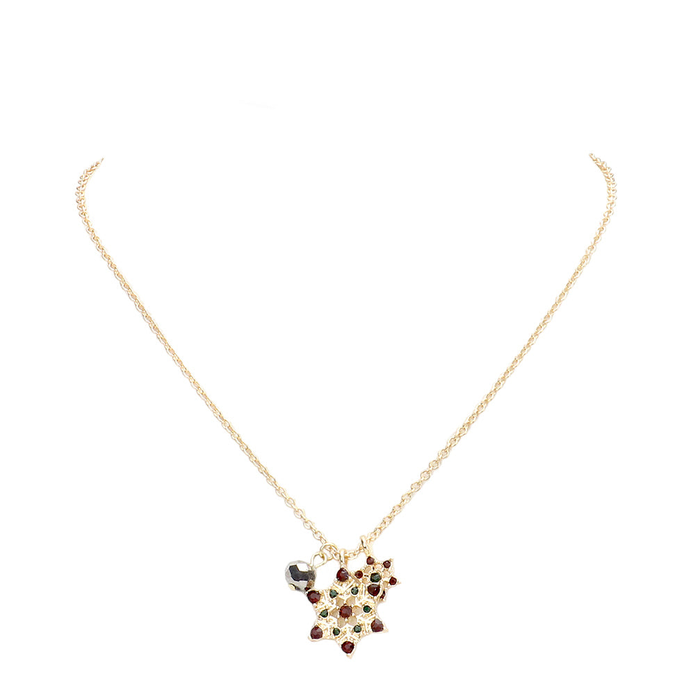 Trendy Stone Embellished Snowflake Pendant Necklace by Madeline Love