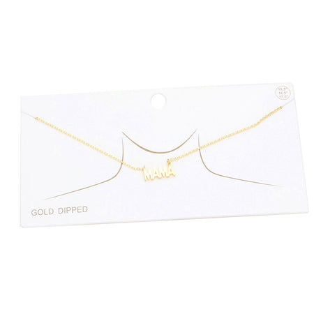 White Gold Dipped Metal MAMA Message Pendant Necklace by Madeline Love