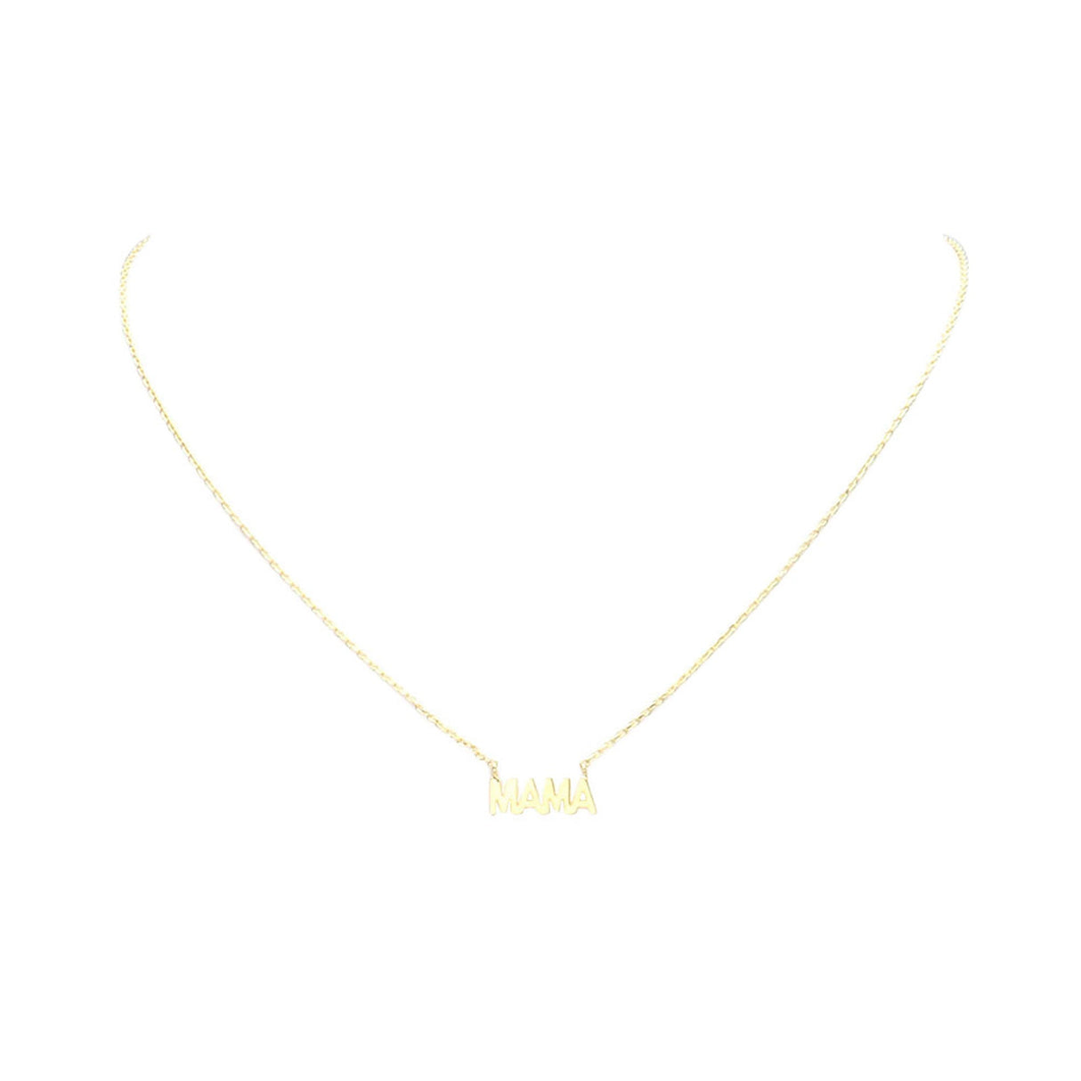 White Gold Dipped Metal MAMA Message Pendant Necklace by Madeline Love