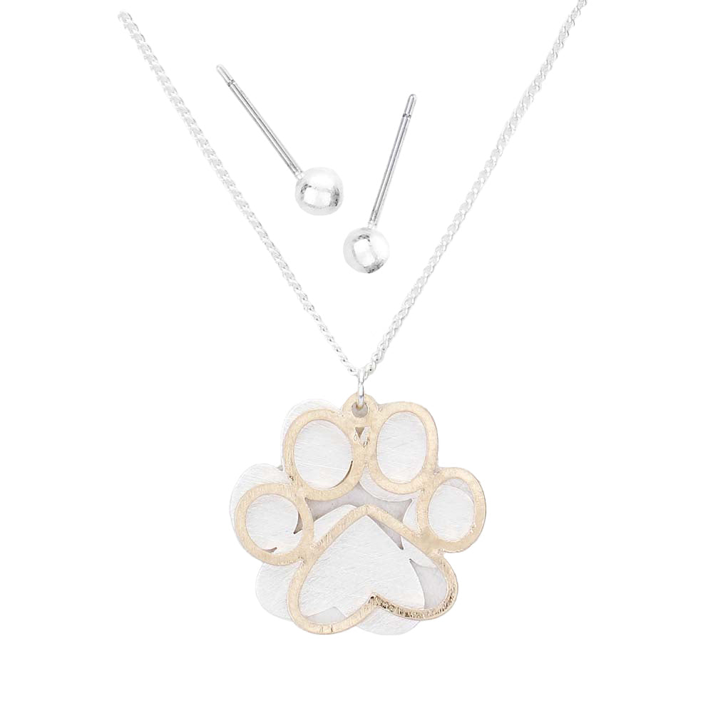 Two Tone Brass Metal Paw Pendant Necklace by Madeline Love