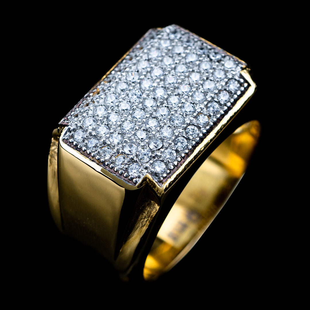 Diamond Rectangle Ring in Yellow Gold by Custom Gold Grillz