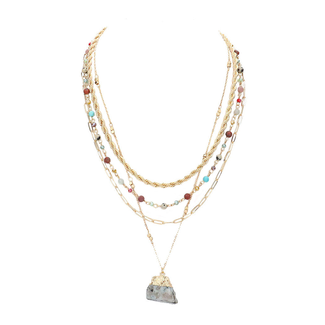 Natural Stone Pendant Triple Layered Necklace by Madeline Love