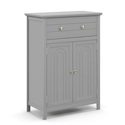 Wooden Bathroom Floor Cabinet with Drawer and Adjustable Shelf-Gray