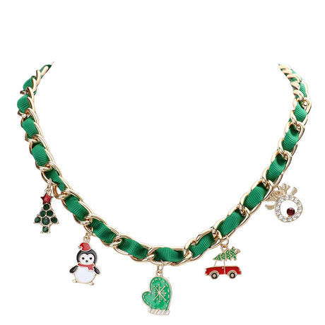 Christmas Tree Santa Hat Penguin Glove Car Pendant Necklace by Madeline Love