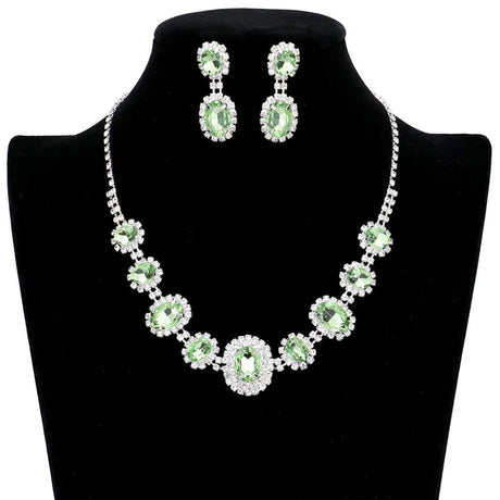 Oval Stone Accented Rhinestone Trimmed Necklace by Madeline Love