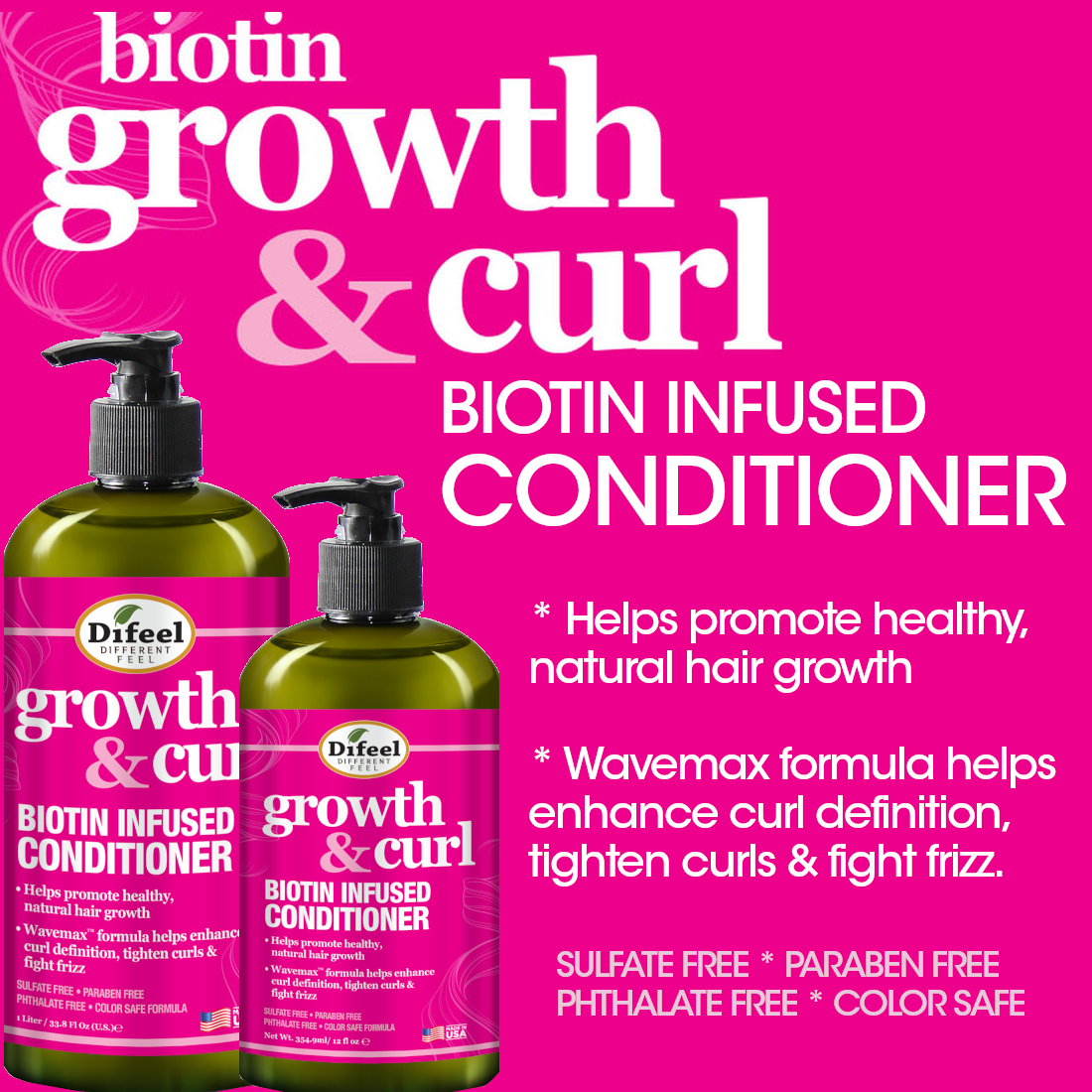 Difeel Growth and Curl Biotin Conditioner 33.8 oz. by difeel - find your natural beauty