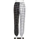 Land of Nostalgia Black and White Plaid Prints Women's Elastic Waist Loose Harem Streetwear Jogger Pants by Land of Nostalgia