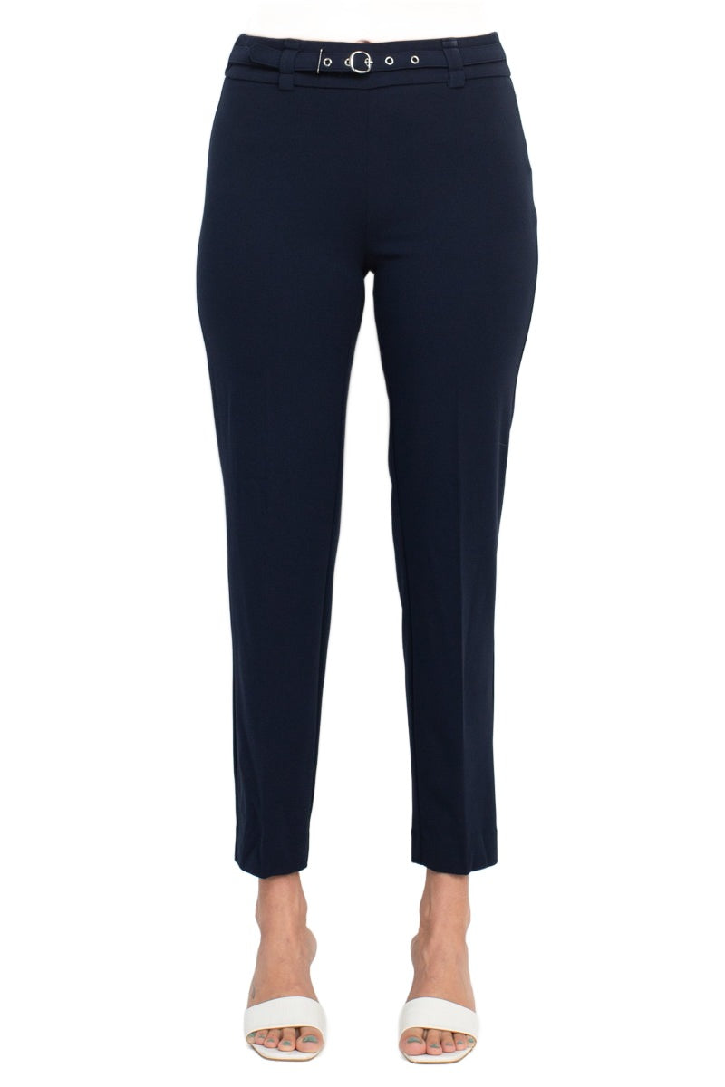 Hope & Harlow mid waist belted stretch crepe ankle pant by Curated Brands