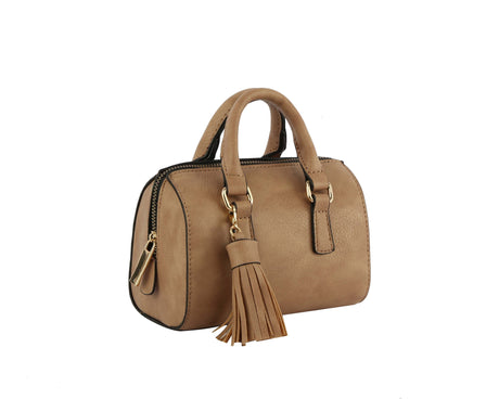 Soft Leather Cylinder Top Handle Satchel Handbag with gold chain Strap by hfstylish