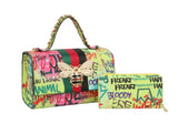 Multi Graffiti Fashion Patent leather Bee Satchel with Wallet shoulder bag by hfstylish