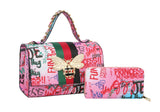 Multi Graffiti Fashion Patent leather Bee Satchel with Wallet shoulder bag by hfstylish