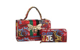 Multi Graffiti Fashion Patent leather Bee Satchel with Wallet shoulder bag by hfstylish