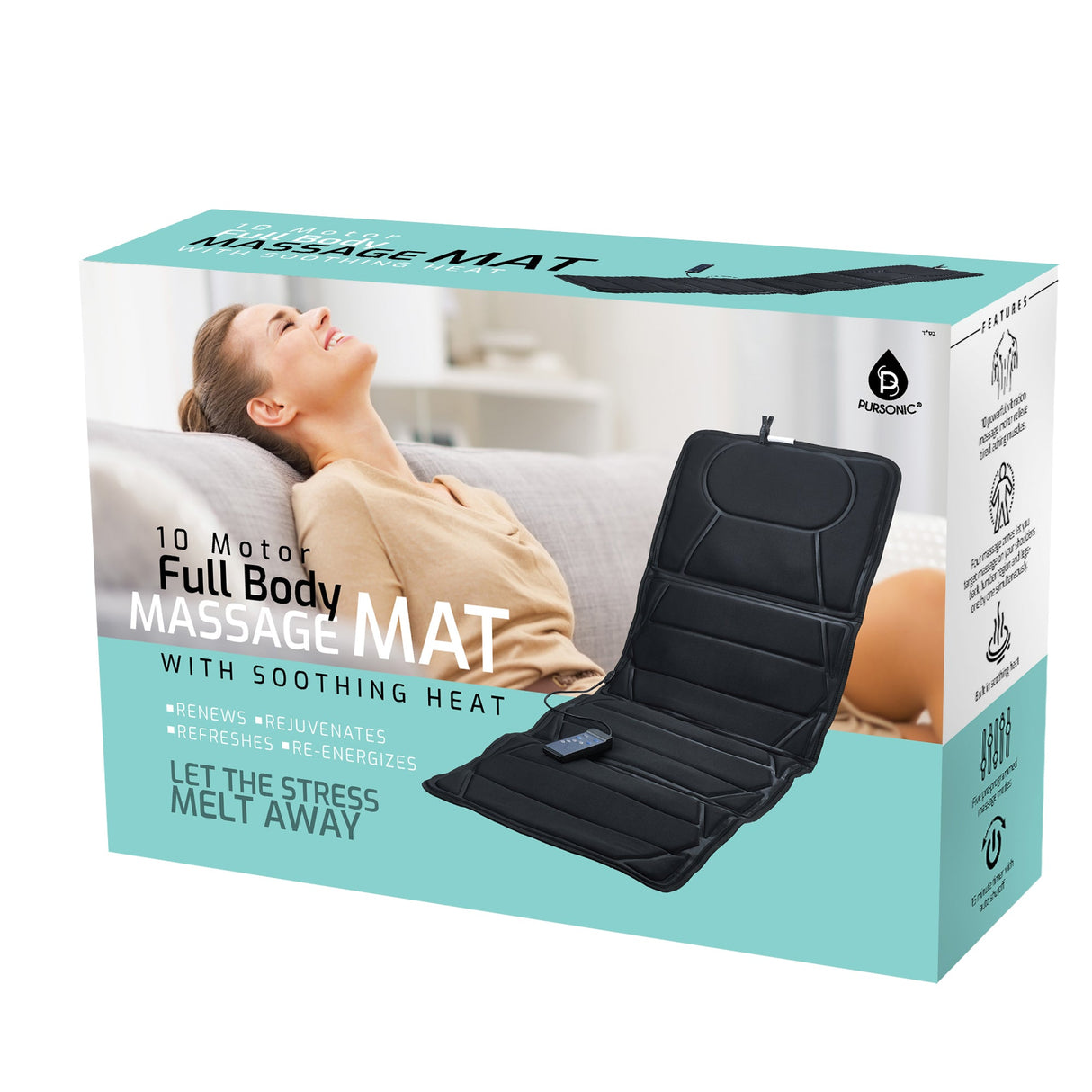 Luxury Massage Mat with Soothing Heat - 10 Powerful Motors Vibrating Massage Mattress Pad with Dual Heating Pads for Ultimate Back Relief, Full Body Massager for Neck, Back, Lumbar, and Calf Muscle Relaxation by Pursonic