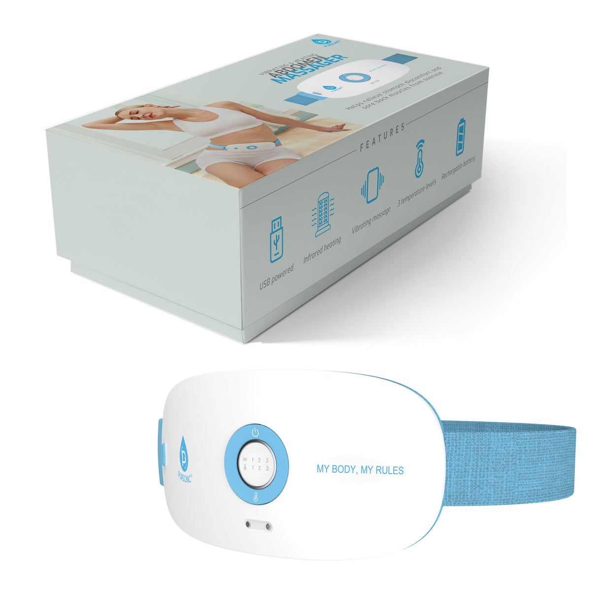 Stomach & Back Massager, 3 Vibration Levels, 3 Heat Settings & USB Rechargeable by Pursonic