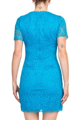 Laundry Crew Neck Short Sleeve Solid Concealed Zipper Back Shift Lace Dress by Curated Brands