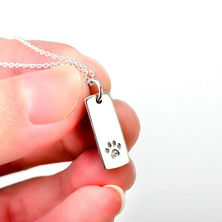 Ladies Glossy Square Dog Paw Print Tag Necklace by Furr Baby Gifts