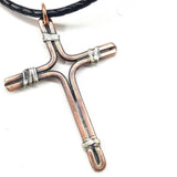 Handmade Copper and Silver Wire Cross Necklace for men by Alexa Martha Designs