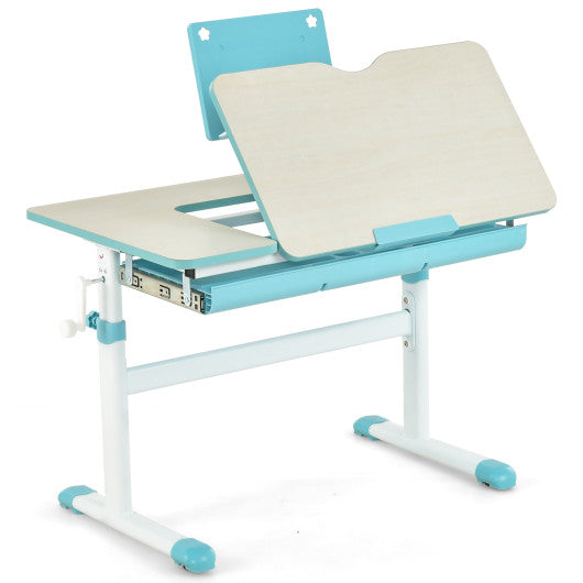 Height-Adjustable Kids Desk with Tilt Desktop and Book Stand-Blue