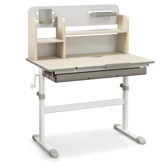 Height Adjustable Kids Study Desk with Tilt Desktop for 3-12 Years Old-Gray