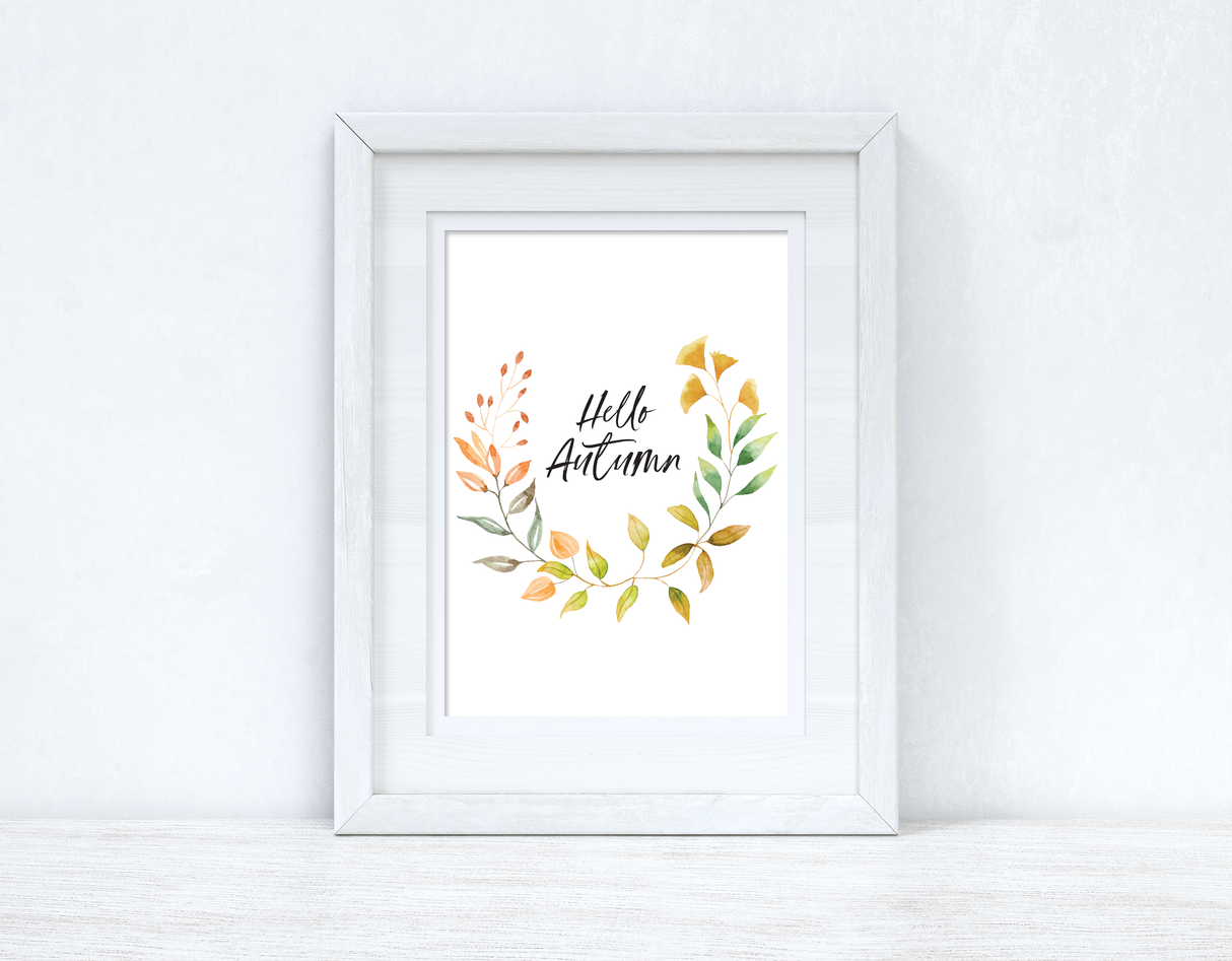 Hello Autumn Half Watercolour Wreath Autumn 2021 Seasonal Wall Home Decor Print by WinsterCreations™ Official Store