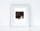 Hello Spring Floral Black Spring Seasonal Wall Home Decor Print by WinsterCreations™ Official Store