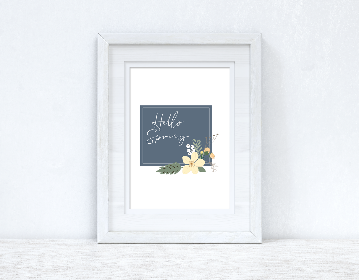 Hello Spring Floral Blue Spring Seasonal Wall Home Decor Print by WinsterCreations™ Official Store