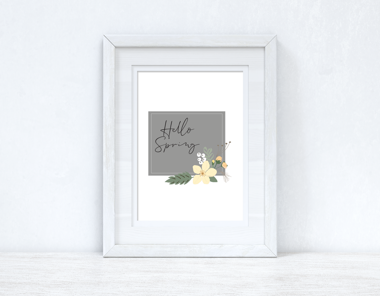 Hello Spring Floral Grey Spring Seasonal Wall Home Decor Print by WinsterCreations™ Official Store