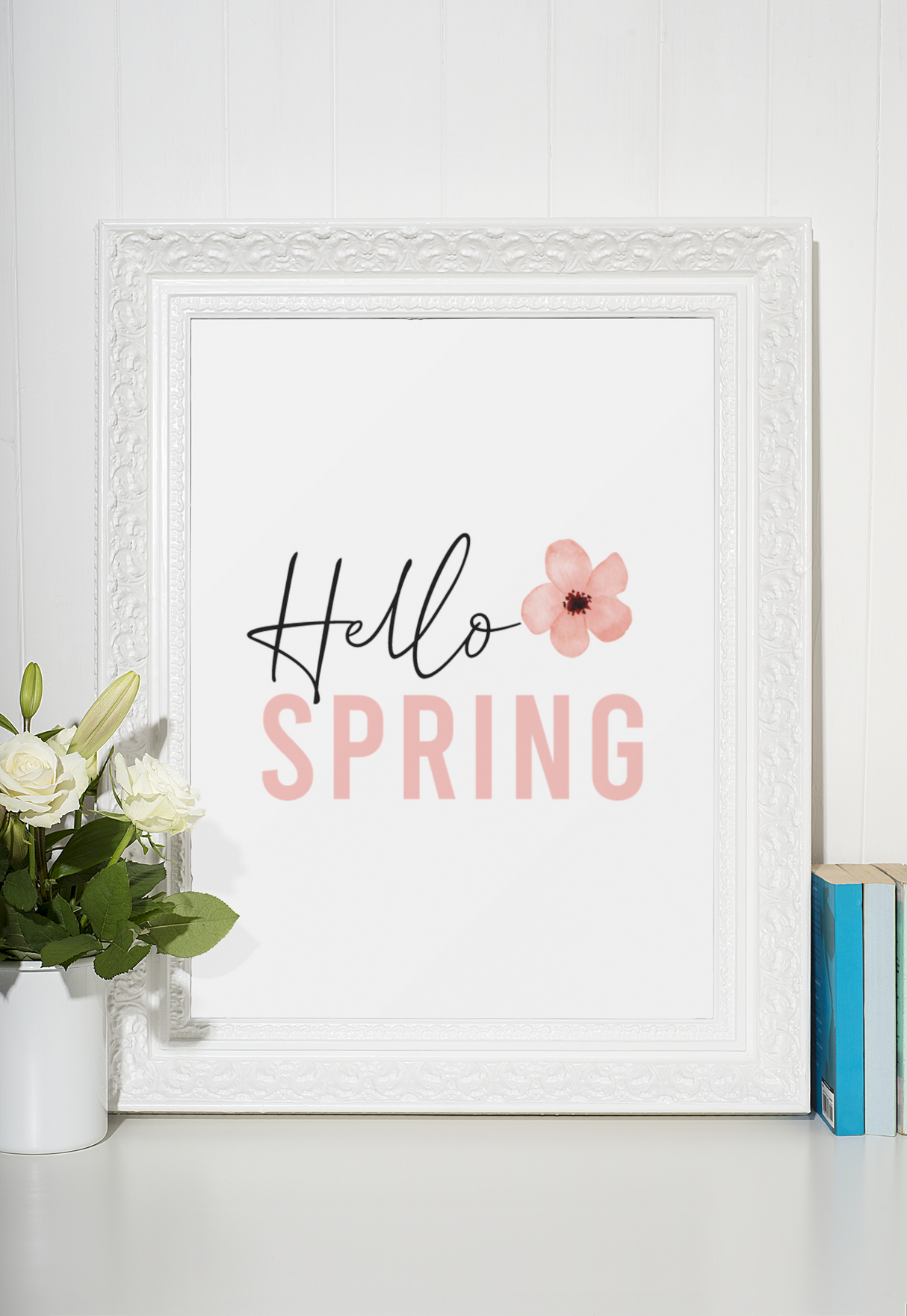 Hello Spring Pink Floral Flower 2022 Spring Seasonal Wall Home Decor Print by WinsterCreations™ Official Store